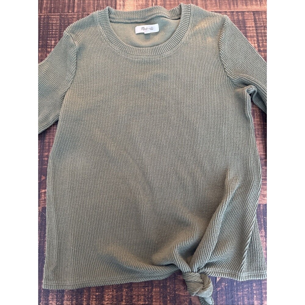 Madewell Elwood Knot Front Top Womens XXS Palm Tree Green Crew Neck Twist Front
